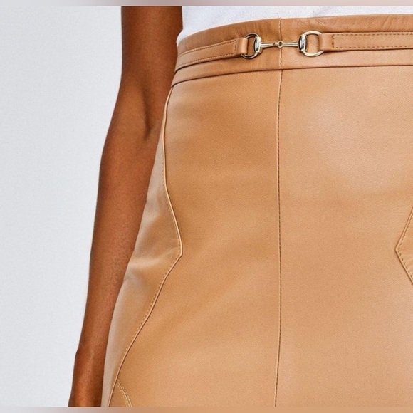 Karen Millen Leather Pencil Belt Feature Skirt with Slit In Tan Size US 8 Rare! - Picture 5 of 12